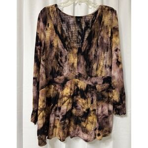 Torrid Womens Blouse Babydoll Crinkle Gauze Smocked Tie Dye V Neck Size 4X